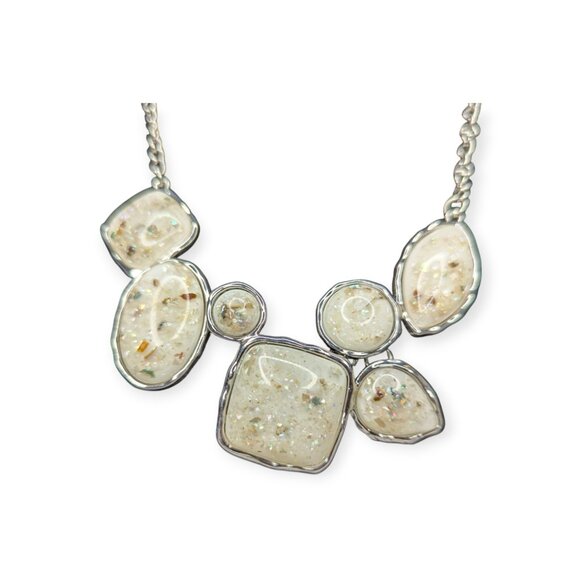 So Jelly White & Silver Tone Sparkly Paparazzi Necklace with Lobster Claw Clasp - Picture 5 of 10